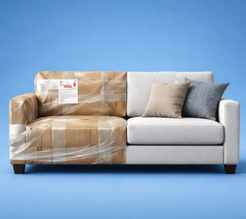 كنبة مغلفة بمواد تغليف احترافية ضمن خدمات شركة نقل أثاث في جدة