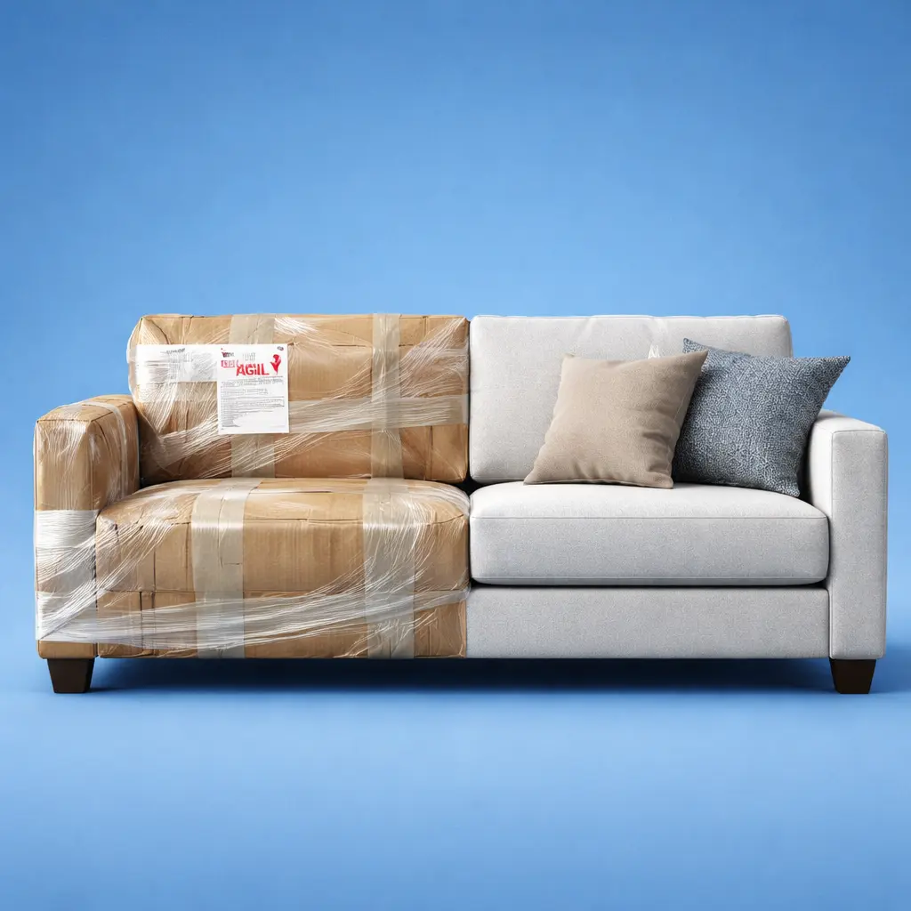 كنبة مغلفة بمواد تغليف احترافية ضمن خدمات شركة نقل أثاث في جدة